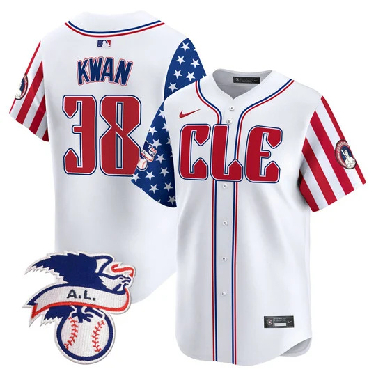 Men's Cleveland Guardians #38 Steven Kwan White 2024 Fourth Of July Vapor Premier Limited Stitched Baseball Jersey